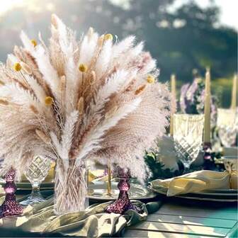 天然干蒲苇草装饰，棕色蒲苇草，兔尾草，芦苇草花束，适合婚礼、波西米亚风花卉、家居餐桌装饰、秋季装饰、乡村农舍派对