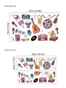 1片/2片装多尺寸PVC自粘可移除墙贴，可爱毛毛虫、字母、星星、彩色铅笔、吉他、麦克风装饰贴纸，适用于卧室、客厅、书房、餐厅、浴室、家居墙面装饰、房间装饰 - 彩色 - 查看 10