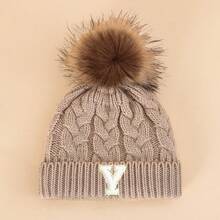 1 gorro de malha com letras para bebê, macio, quente e confortável para meninos e meninas, uso ao ar livre no outono e inverno.