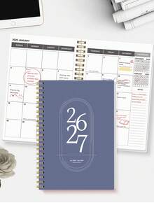 BUBU 1本2026-2027年周/月计划笔记本，螺旋装订，每日日程安排，学术预约记录本，适合家庭、学校和办公室使用，A5尺寸，返校季、办公用品、学习用品，送给女性的礼物，母亲节礼物 - 霧霾藍 - 查看 8