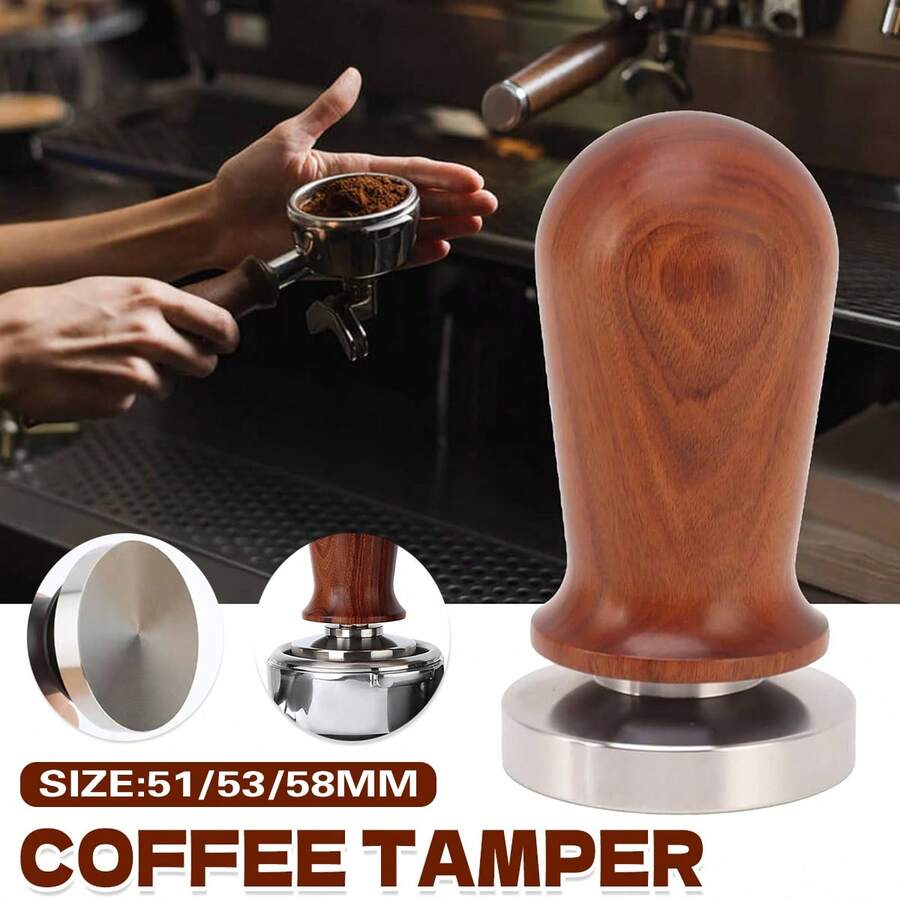 Aimall 304 Stainless Steel Coffee Tamper Press Non-Slip Handle Even Tamping 51/53/58mm - Brown - View 1
