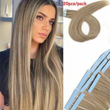 20 piezas de extensiones de cabello con cinta sintética para mujeres - Extensiones de trama invisible sin costuras, lisas y sedosas para moda femenina, fáciles de aplicar - Multicolor - Ver 16