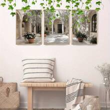 3pcs Vintage Courtyard Oil Painting Wall Art Posters, Countryside Travel Natural Landscape, 2D Flat Prints For Home Office Wall Decor, Frameless - Multicolor - View 5