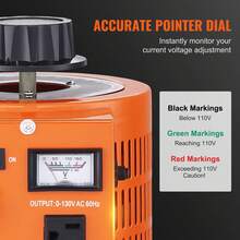 Transformador de voltaje variable automático  2000VA, 15,3 A, entrada de 110 V, salida de 0-130 V, fuente de alimentación con regulador de voltaje de CA, con 4 fusibles adicionales, interruptor de control térmico para el hogar, la industria y la oficina - Naranja - Ver 6