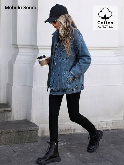 Mobula Sound# Casual Sports Fashion Women's Spring Autumn Winter Fleece Windproof Jacket, Blue Y2K College Student Style, Young Lady