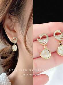 1 Pair/Cat's Eye Texture, High-End Simple And Versatile Earrings - 金色 - 查看 7