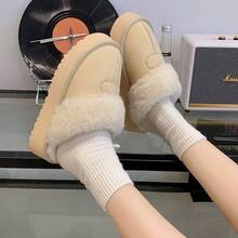 2025 [أفضل مبيعات شيون] نعال سميكة من فرو الفرو الصناعي، نعال نسائية دافئة من القطيفة مع غطاء للأصابع للشتاء، نعال قطنية مريحة مضادة للانزلاق قابلة للارتداء على الوجهين - بيج - مشاهدة 7