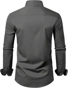 Men's Wrinkle Dress Shirts Formal Long Sleeve Button Down Wedding Business, Style - Dark Grey - View 6