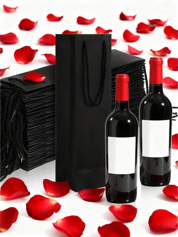 5/10 piezas Bolsas portabotella de vino, bolsas de regalo para botellas de vino, bolsas de papel con asas, bolsas de agradecimiento, suministros para fiestas de boda, aniversario, cumpleaños, Navidad, Año Nuevo, San Valentín