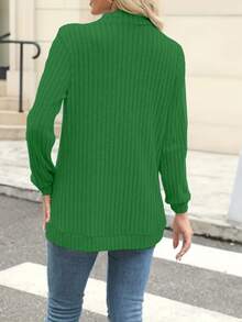 Fashionable Casual Ribbed Knit Cardigan Sweater - Green - View 3