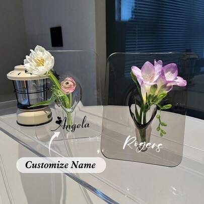 Jarrón con marco de foto personalizado y transparente de acrílico con forma de vaso para decoración del hogar, de 8 x 6 pulgadas, moderno, para flores, adecuado para el hogar, dormitorio, oficina, estantería, decoración de boda, jarrón transparente irregular