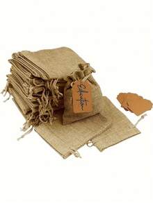 1/30/75/90 pièces (10/25/30 pièces Sacs cadeaux en lin + 10/25/30 pièces Cartes + 10/25/30 pièces Cordons) Sacs cadeaux en lin premium avec cordons et étiquettes - 4x6 pouces, réutilisables, convenant pour les cadeaux de mariage, les sacs à bijoux de fête, les bricolages de Noël, idéal pour Noël - Multicolore - Voir 5