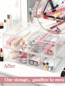 A Transparent, Four-Drawer High-End Luxury Eyeglasses, Sunglasses, And Accessories Storage Box, Suitable For Dressing Table Storage (Stackable). This Drawer-Style Storage Box Is Ideal For Organizing Sunglasses, Eyeglasses, Watches, Jewelry, Cosmetics, Accessories, And Other Items. It Is Scratch-Resistant. The Sunglasses Storage Box Is Made Of Acrylic With A Transparent Frame And Features Four Drawers. Suitable For Both Men And Women, It Can Store Eyeglasses, Jewelry, Watches, Etc. - 彩色 - 查看 6