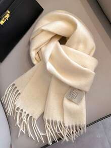 1pc Winter 100% Wool Winter Scacrf Cashmere Solid-Colored Scarf With Tassels Soft Shawls For Spring Summer Autumn And Winter