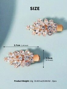 2件裝水晶鋯石花卉設計髮夾，時尚百搭女性髮飾，適合婚禮、派對、夏季、海灘 - 金色 - 查看 7