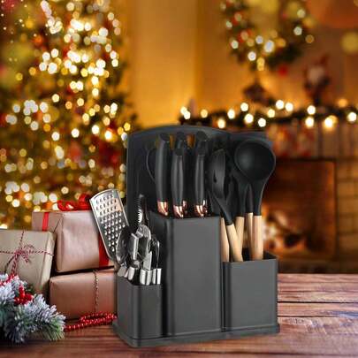 20PCS Silicone Stainless Steel Cooking Utensils-Multifunctional Kitchen Utensil Set, Wooden Handles Kitchen Gadgets Tools Set,Stainless Steel Kitchen Gadgets Accessories, Chef Knife Set,Perfect Kitchen Cooking Tools