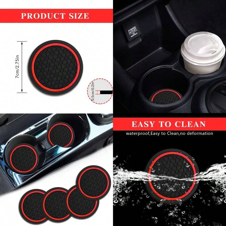 New4 posavasos para coche a prueba de polvo accesorios interiores para automóviles 2.75 pulgadas almohadillas para orejas antideslizantes para botellas de agua universales para vehículos camiones - NegroRojo - Ver 1