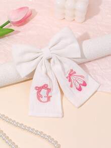 1 Stück Buchstabe A-Z bestickter Haarclip, geeignet für Mädchen, Pastell Stoff Alligator Clip, Buchstaben & Ballettschuh Haarclip, süßer Mädchen Doppel-Pferdeschwanz Haarclip, weiß & rosa bestickter Haarspange, Teenager Haaraccessoire - Weiss - Übersicht 23