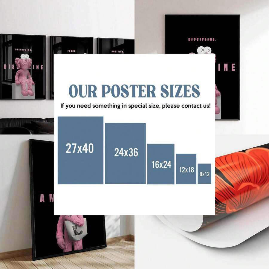 Black And Pink Bear Kaw Poster, Motivational Wall Art Decor Room, Poster For Decor Home - Kiểu 1 - Xem 1