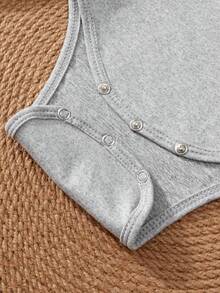 Baby Boy Funny Slogan Letter Print Short Sleeve Bodysuit - Grey - View 6