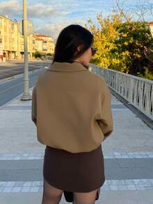 Women's Khaki Zip Pocket Jacket - Casual Loose Lapel Outerwear, Suitable For Spring And Autumn - Khaki - View 11