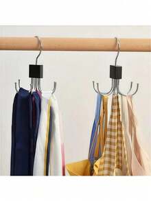 Organizador giratorio de 6 ganchos, base de madera, ganchos de acero, estante de almacenamiento multifuncional, plegable, compacto y portátil, 6 ganchos para colgar ropa, bufandas, cinturones, ropa interior, corbatas, adecuado para armario, perchero de entrada, esencial para volver a la escuela y el hogar - Multicolor - Ver 10
