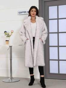 Damen Oversize Mantel für den Winter, Damen Bekleidung in Große Größen, Langer Teddy-Bär Jacke, Langer Kunstpelz Mantel, Winterwarmer Mantel - Weiss - Übersicht 7