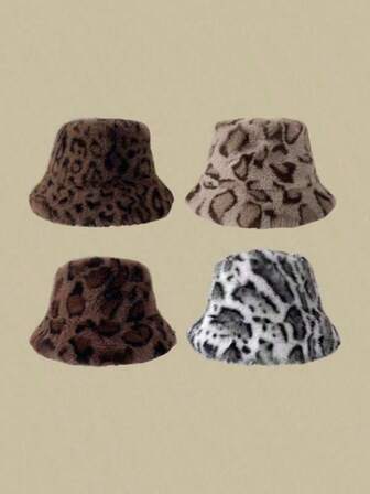 时尚个性化豹纹毛绒护耳渔夫帽，复古豹纹毛绒渔夫帽，非常显身材