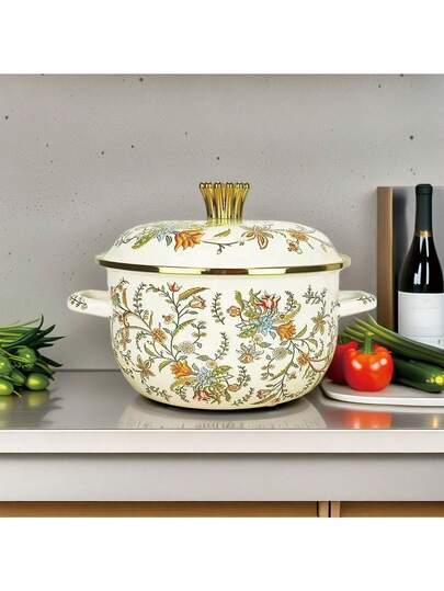 1个搪瓷陶瓷锅，双耳汤锅，带盖炖锅，不粘锅，适用于燃气灶和电磁炉，加厚搪瓷陶瓷汤锅，双耳搪瓷陶瓷锅，家用锅，烹饪锅，煎锅，面条锅