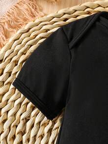 Baby Girls' Casual Letter Print Short Sleeve Bodysuit, Summer - Black - View 4