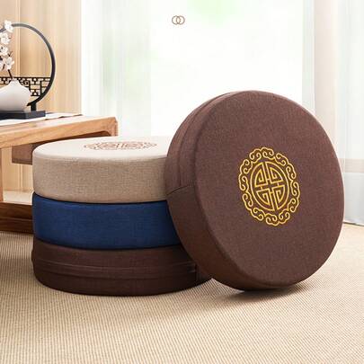 1pc Plush Tatami Meditation Cushion - Ergonomic Round Pouf Floor Pillow With Soft Woven Fabric, Padded Sponge Comfort, Non-Electrical Design For Back Support And Relaxation - Ideal For Yoga, Meditation, And Floor Seating