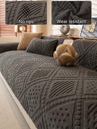 1 pieza Funda de cojín de sofá de felpa gruesa, protector de asiento de sofá para todas las estaciones, funda de sofá minimalista moderna antideslizante, a prueba de polvo y lavable, gris oscuro suave y resistente a la decoloración, apta para mascotas, se ajusta a sofás en forma de L y de 1/2/3/4 plazas
