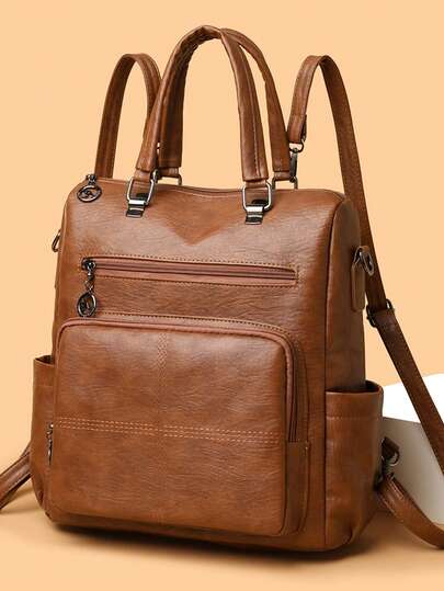 Bolso de hombro de cuero suave y casual para mujer, bolso de moda de gran capacidad que se puede usar de tres formas: mochila, bolso de hombro y bolso cruzado