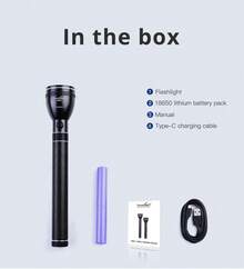 Linterna recargable de 4000mAh de larga duración, foco, lámpara portátil con indicador de batería de 4 segmentos. Adecuada para deportes al aire libre, reparación de automóviles y camping. - Negro - Ver 9