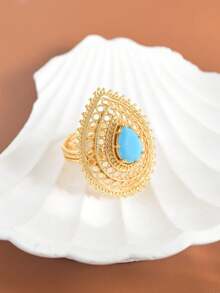 1 Pc Vintage-Inspired, Luxurious Palace-Style Hollow Cubic Zirconia Ring For Women, Featuring A Wide Band With Water Drop/Pear-Shaped Design. This 18K Gold-Plated Adjustable Ring Is The Perfect Accessory For Banquets, Gatherings, And Parties, And Makes An Ideal Gift For Female Friends.