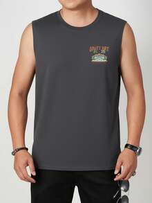 Men's Lightweight Summer Vacation Palm Tree Letter Print Casual Tank Top