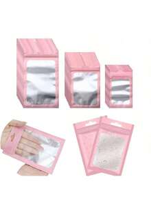 100/50/30/10 Pcs Pink Gift Packaging Bags, Jewelry & Accessories Clear Display Bags, Cables, Cosmetics & Holographic Reusable Self-Seal Bags - Multicolor - View 1