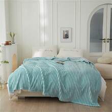 1pc Oversized Striped Blanket, Wide Stripe Cutout Faux Rabbit Fur, Milk Plush, Flannel Throw Blanket, Casual Nap Blanket, Office Siesta Lap Blanket