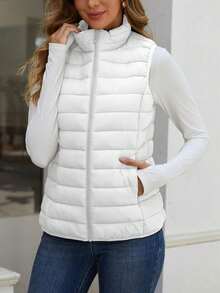 2026 Women's Essential Warm Vest  Lightweight Quilted Puffer Vest Sleeveless Stand Collar Zip-Up Padded Outerwear Gilet ,Classic Versatile For Seasonal Outdoor Use - 卡其色 - 查看 8