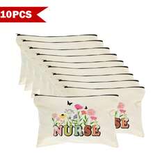 1/5/10个装圣诞节和新年护士节必备主题化妆包，多功能洗漱包，收纳袋，礼品袋，笔袋，零食糖果袋，礼品包装袋，护理学校学生用品整理包，多种尺寸可选，女士礼物，圣诞礼物，女士送礼佳品 - 米色 - 查看 58