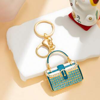 1pc Elegant Zinc Alloy Rhinestone Inlaid Women Fashion Keychain Bag Charm Decorative Accessory, Car Key Chain, Holiday Gift