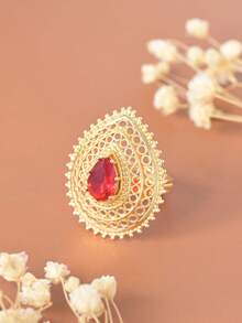 1 Pc Vintage-Inspired, Luxurious Palace-Style Hollow Cubic Zirconia Ring For Women, Featuring A Wide Band With Water Drop/Pear-Shaped Design. This 18K Gold-Plated Adjustable Ring Is The Perfect Accessory For Banquets, Gatherings, And Parties, And Makes An Ideal Gift For Female Friends.