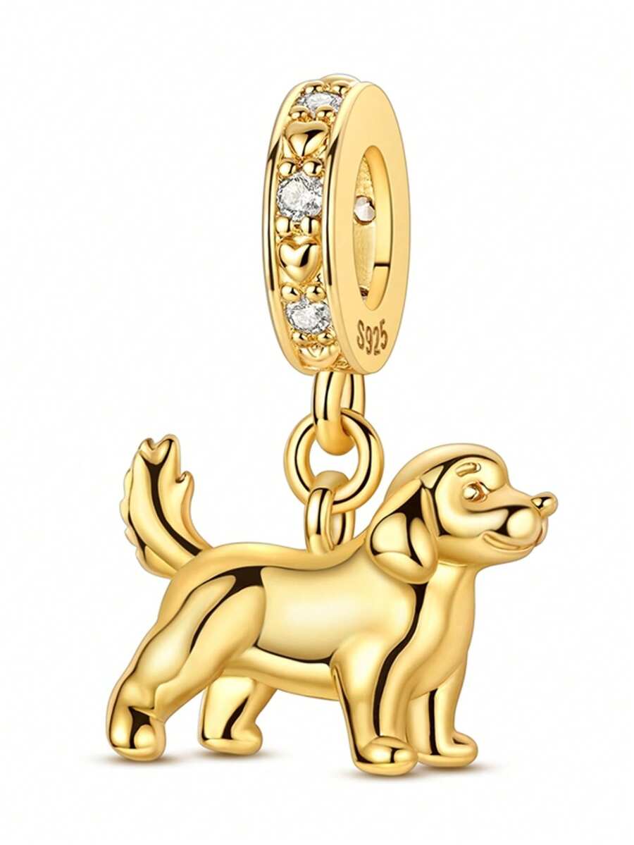 金毛幼犬吊坠 镀银镀金 可爱金毛寻回犬 DIY饰品 圣诞礼物 - 金色 - 查看 1