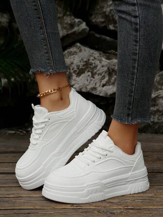 Thick Sole Comfortable Soft Bottom Lace-Up Versatile Increase Height Breathable Women Casual Sports Shoes For Outdoor, Fitness, Student