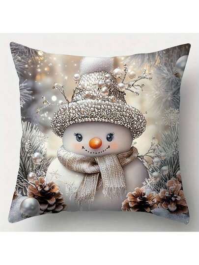 Set Of 1Christmas Throw Pillows - Modern Style, Hand Wash Only, Woven Polyester Decorative Cushions With Santa Claus, Snowman, Pinecone Patterns, Suitable For Living Room, Office, Sofa, Christmas Throw Pillow Cover, Versatile Room Decor, Christmas Decoration, Christmas Decor For Home, Christmas Decorations For Home
