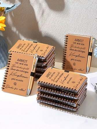 24件套德国幸运笔和笔记本套装，适合送给同事、老师和员工 - 包括12本印有“工作就像抢银行”字样的记事本和感谢卡，以及12支高品质、书写流畅的感谢礼品笔（适合作为告别礼物）。