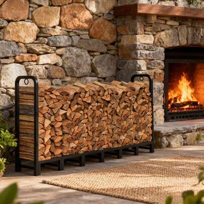 Petit range-bûches d'extérieur, robuste porte-bûches en métal noir, support à bûches carré décoratif pour cheminée, poêle à bois, accessoire d'intérieur et d'extérieur