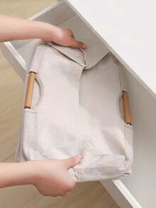 1个极简主义可折叠洗衣篮，带木柄，浴室/卧室衣物/杂物收纳篮 - 白色 - 查看 5