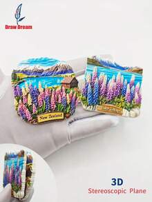 1个新西兰3D立体冰箱贴，展现蒂卡波湖和雪山美景，高浮雕风景装饰，创意家居装饰，旅行纪念品，独特旅行收藏礼品 - 彩色 - 查看 1