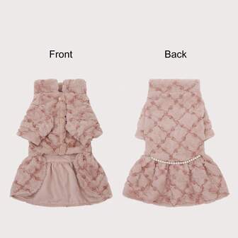 1pc Pet Dog Dress, Rose Jacquard Pattern, Plush Stand Collar Thickened Pet Dress Suitable For Small/Medium Dogs & Cats In Autumn/Winter, Daily Outfit & Christmas Gift